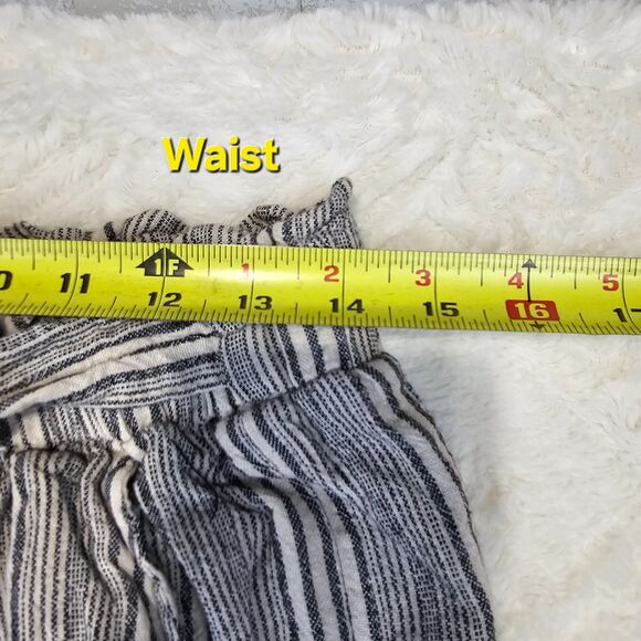 SO High Rise Wide Leg Linen Striped Pants Navy Ivory Women's Size Large - Picture 9 of 13